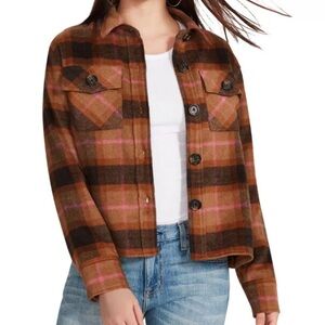 New Without Tag Boxy Plaid Jacket Size Medium – Brown Pink Button Up Shacket